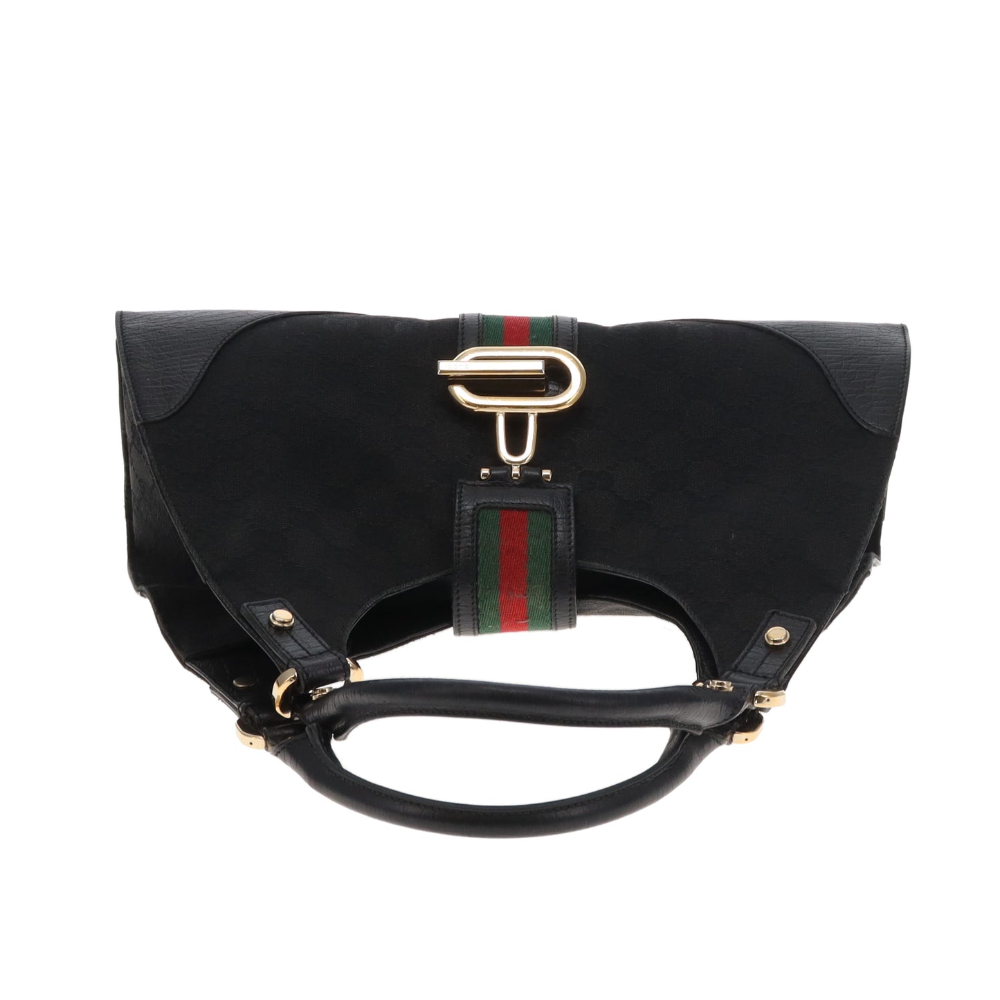 Gucci Junco Shoulder Bag Black GG Canvas and Web