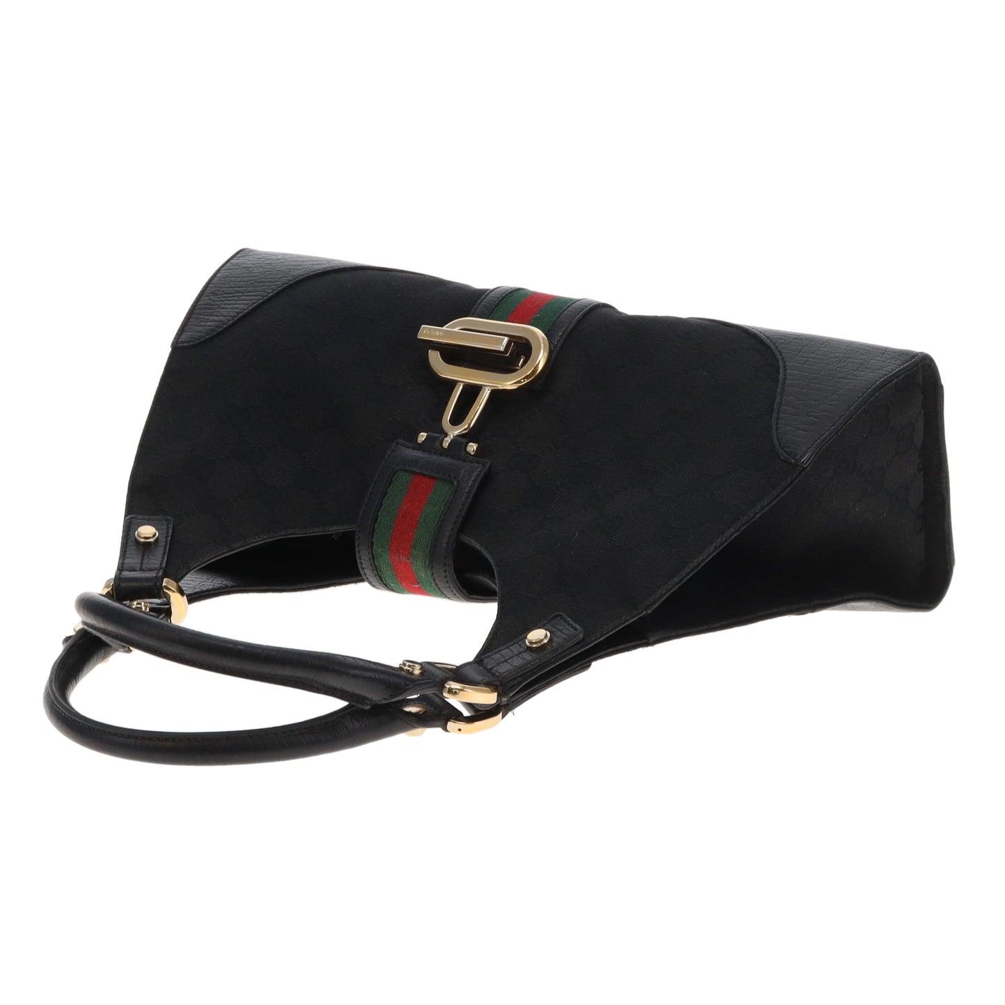 Gucci Junco Shoulder Bag Black GG Canvas and Web