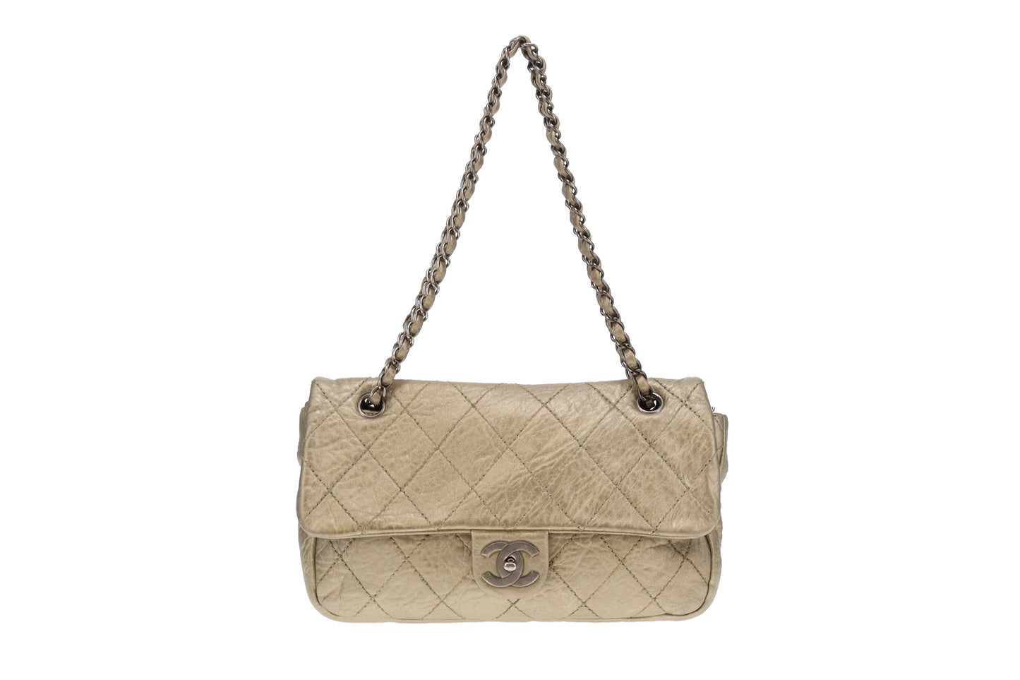 Chanel Crinkled Gold Leather Seasonal Single Flap Bag 2006/08