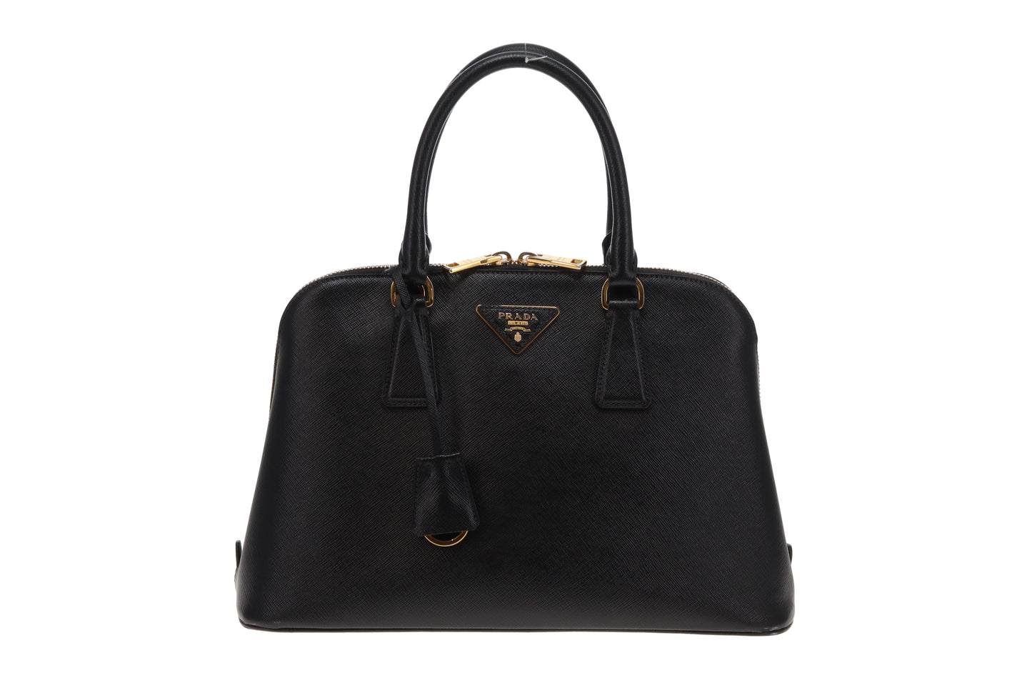 Prada Dome Bag With Strap Black Saffiano Leather GHW