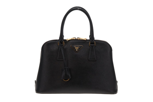 Prada Dome Bag With Strap Black Saffiano Leather GHW