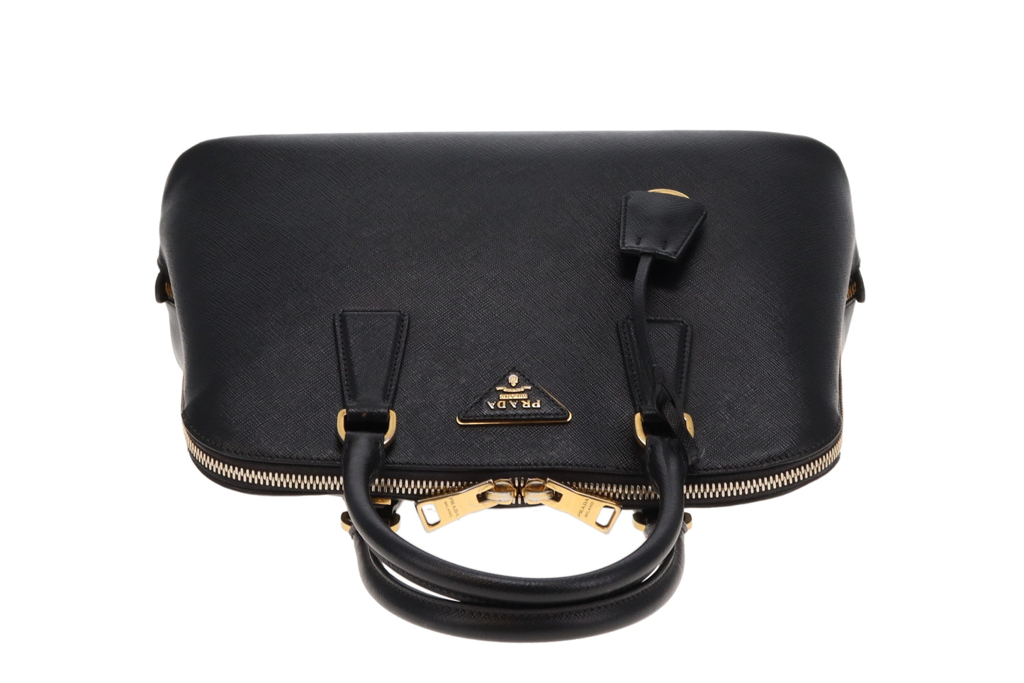 Prada Dome Bag With Strap Black Saffiano Leather GHW