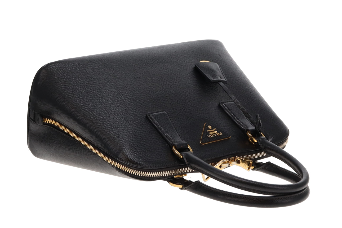 Prada Dome Bag With Strap Black Saffiano Leather GHW