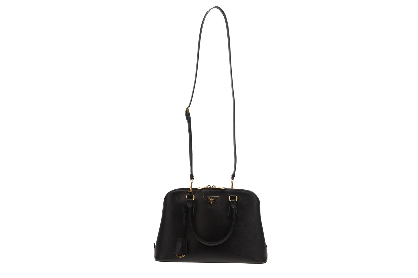 Prada Dome Bag With Strap Black Saffiano Leather GHW