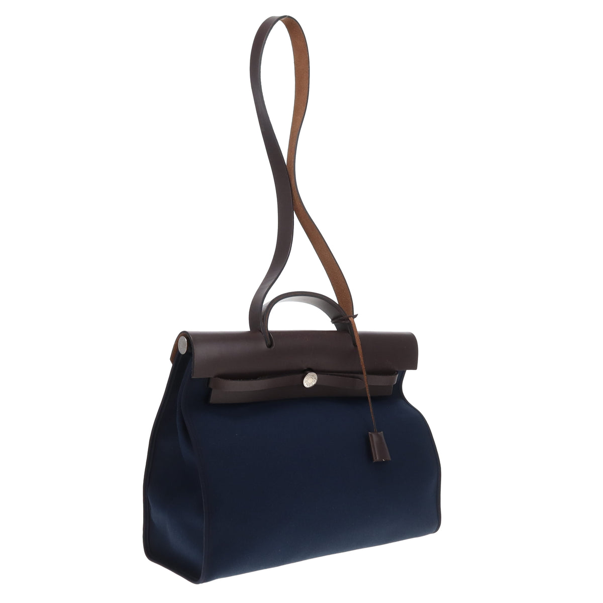 Hermes Herbag 39 Zip In Terre Vache Hunter Leather & Navy Canvas