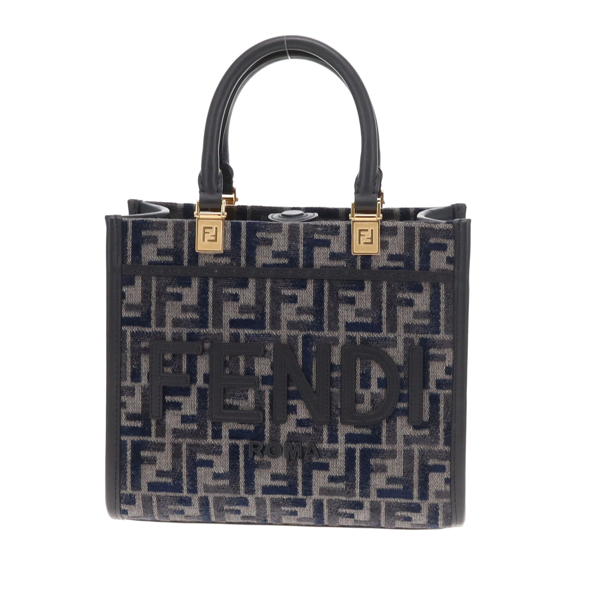 Fendi Sunshine Small Tote Navy Velour/Canvas/Leather