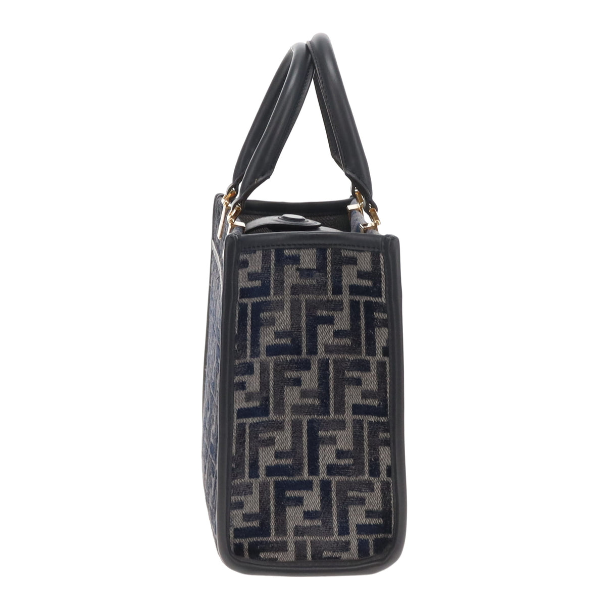 Fendi Sunshine Small Tote Navy Velour/Canvas/Leather