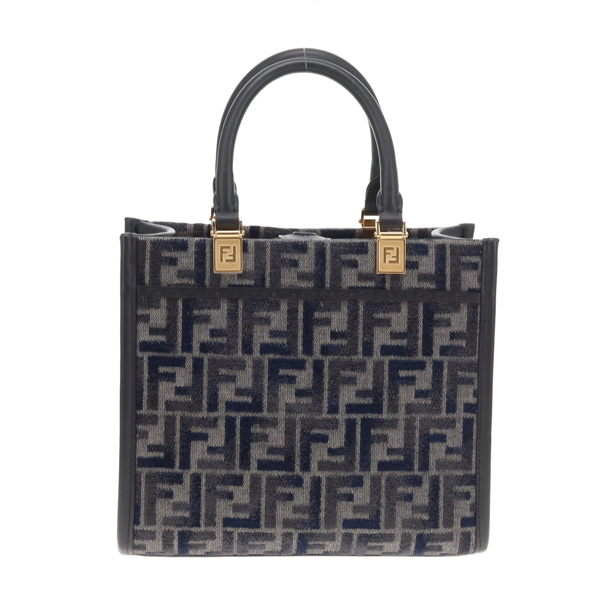 Fendi Sunshine Small Tote Navy Velour/Canvas/Leather