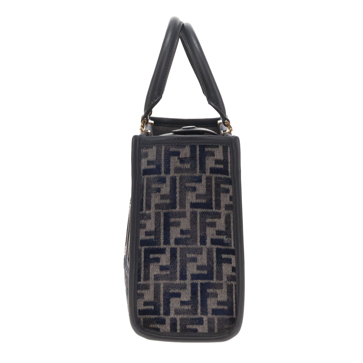 Fendi Sunshine Small Tote Navy Velour/Canvas/Leather