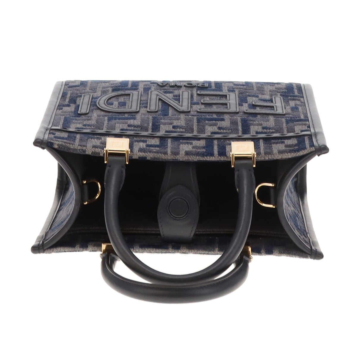 Fendi Sunshine Small Tote Navy Velour/Canvas/Leather