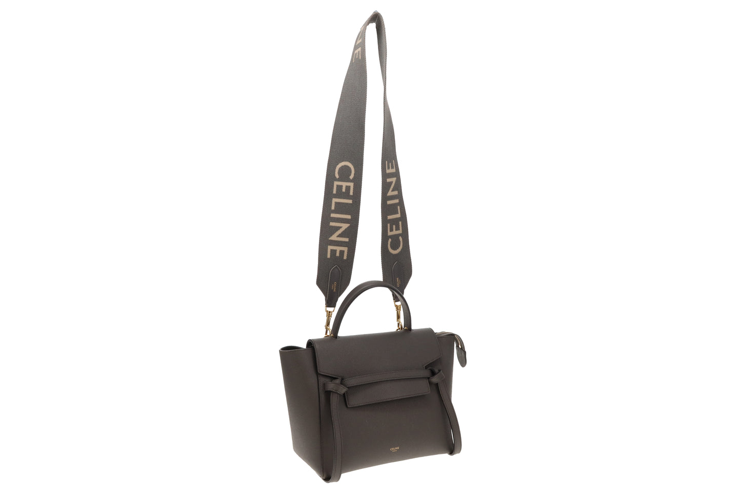 Celine Belt Bag Micro Grey Grained Calfskin 2022 (Includes added Celine Logo Strap)
