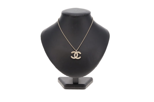 Chanel Costume Pearl & CC Pendant In Pale Gold On Chain 2019C