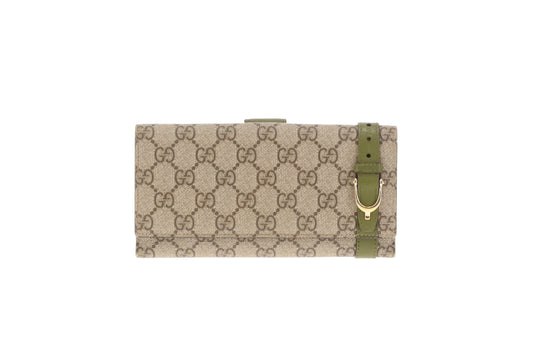 Gucci Horsebit GG Supreme Wallet With Green Panels