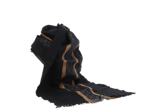 Gucci Wool & Silk Gold Stripe & Black Scarf