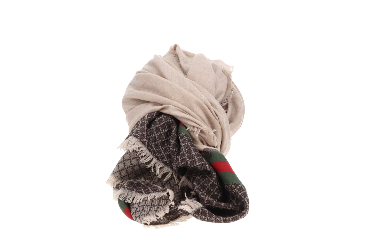 Gucci Wool & Silk Diamante Web Pattern Beige Shawl