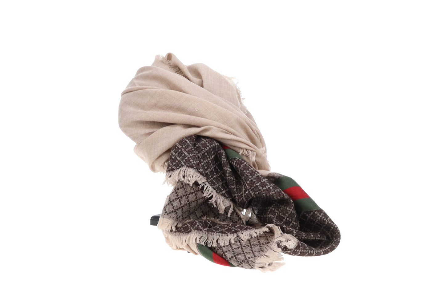 Gucci Wool & Silk Diamante Web Pattern Beige Shawl