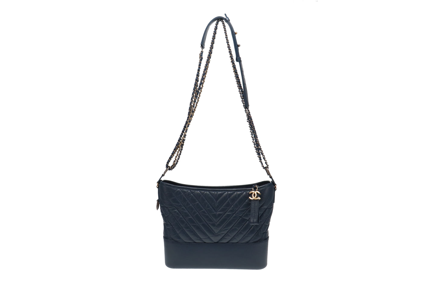 Chanel Dark Teal Chevron Aged Calfskin Medium Gabrielle Hobo 2018/19