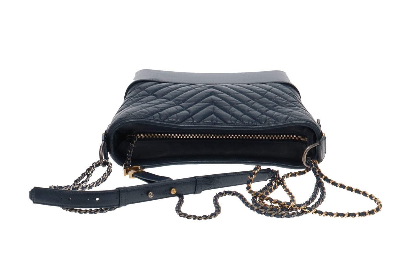 Chanel Dark Teal Chevron Aged Calfskin Medium Gabrielle Hobo 2018/19