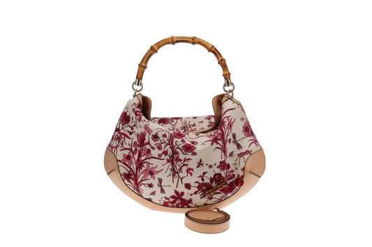 Gucci Floral Canvas Bamboo Two Way Hobo Bag