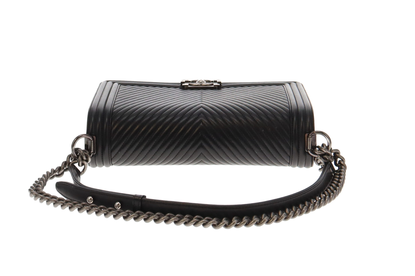 Chanel Black Calf Le Boy Bag Chevron Large