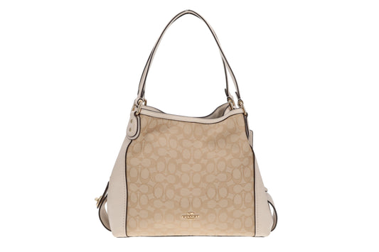 Coach Edie Shoulder Bag Beige Signature and Cream Canvas