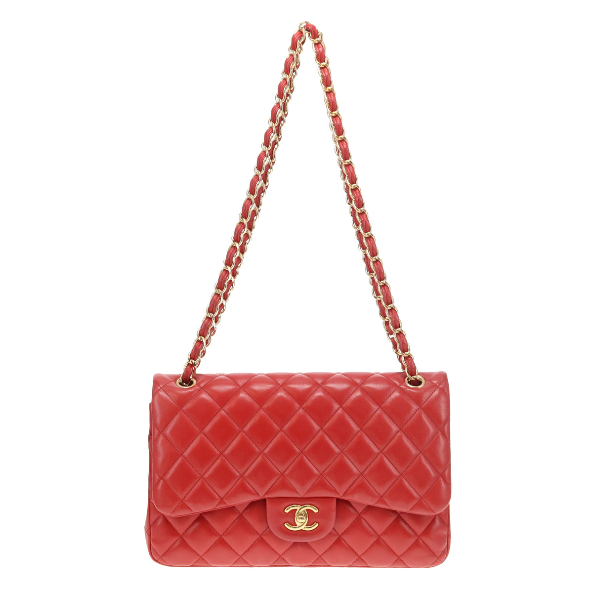 Chanel Classic Jumbo Double Flap Ruby Red Lambskin Gold Hardware 2015/16