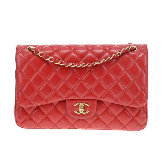 Chanel Classic Jumbo Double Flap Ruby Red Lambskin Gold Hardware 2015/16