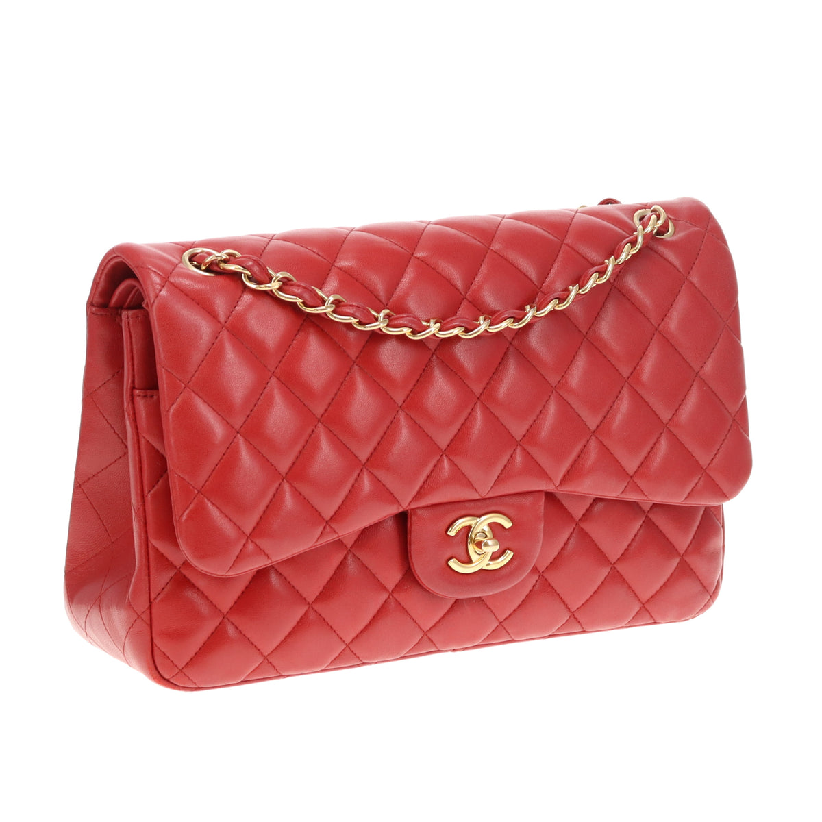 Chanel Classic Jumbo Double Flap Ruby Red Lambskin Gold Hardware 2015/16