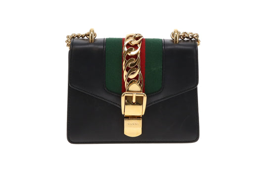 Gucci Black Smooth Leather Mini Sylvie Chain Bag