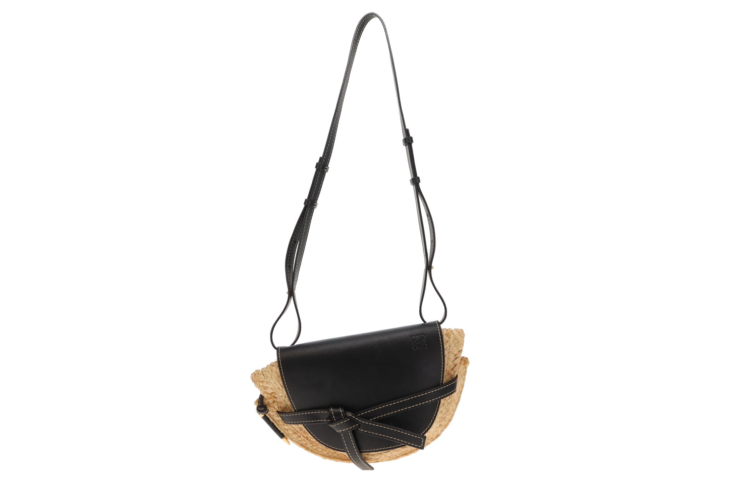Loewe Raffia and Navy Leather Gate Bag