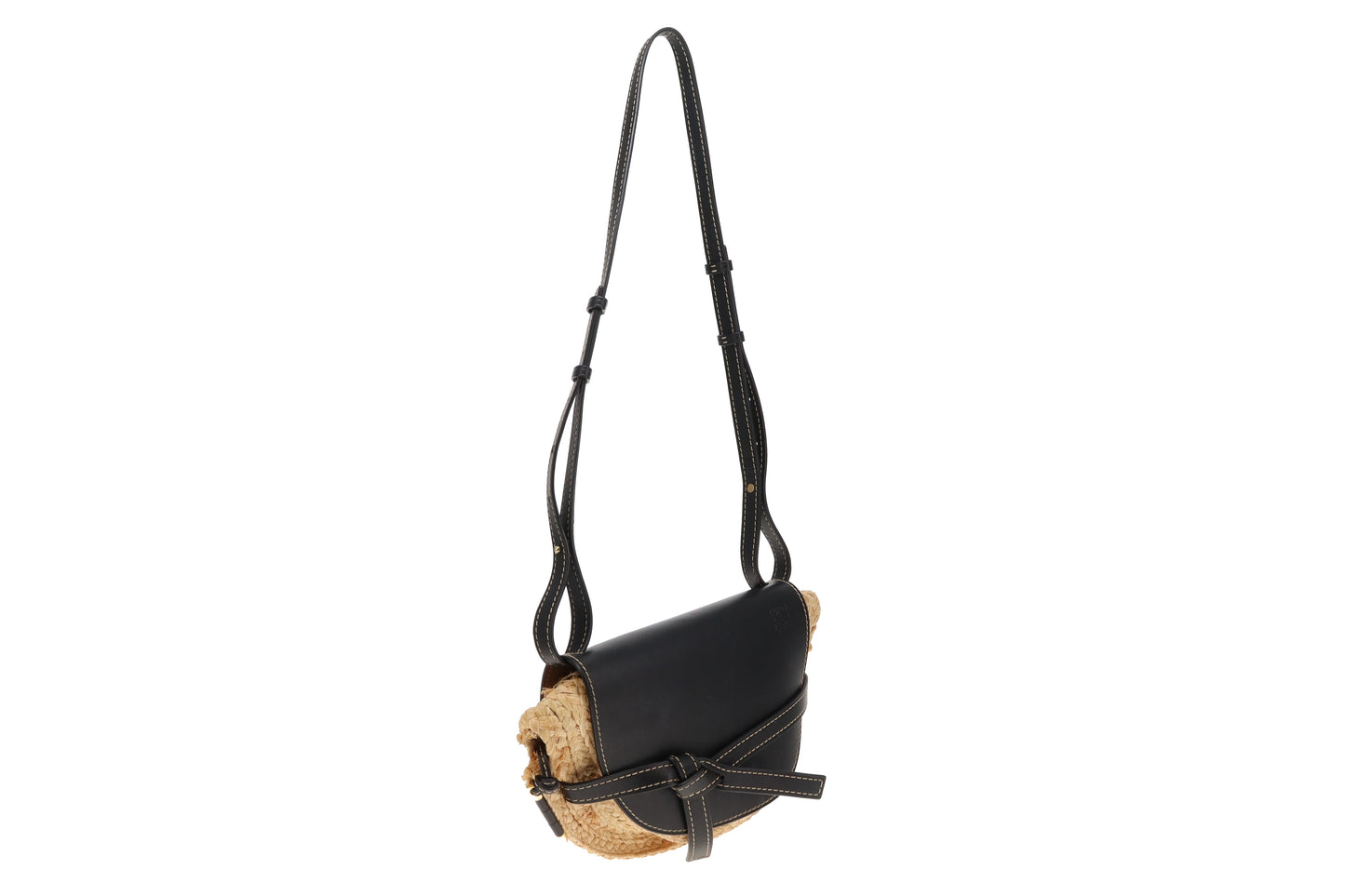 Loewe Raffia and Navy Leather Gate Bag
