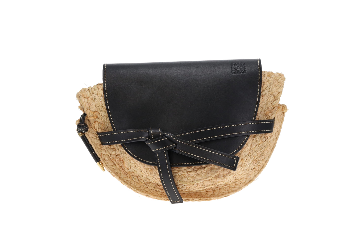 Loewe Raffia and Navy Leather Gate Bag