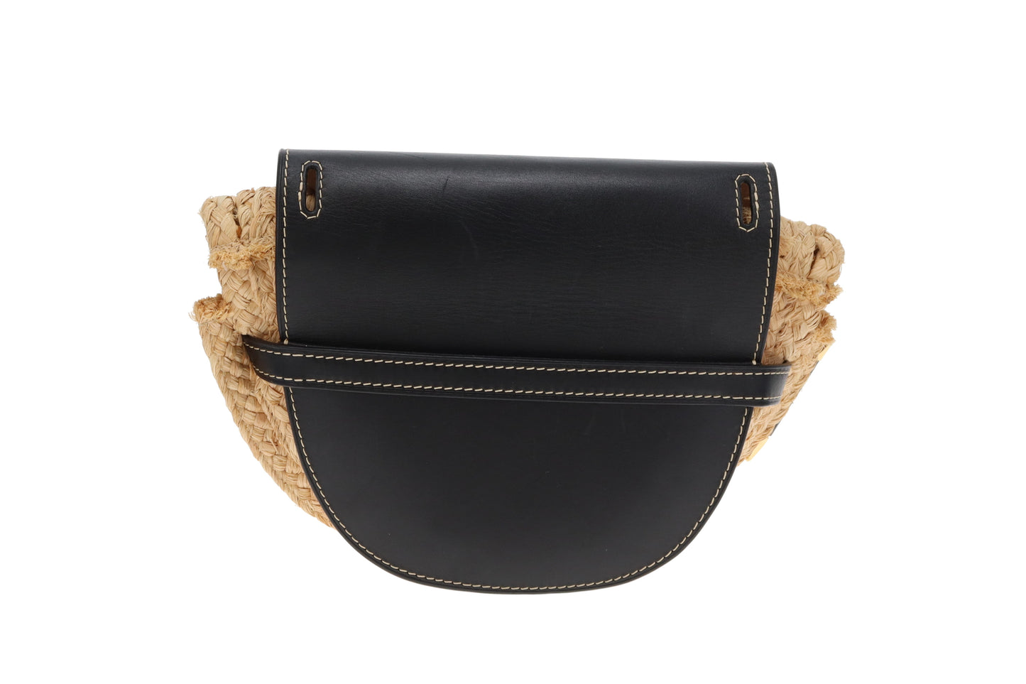 Loewe Raffia and Navy Leather Gate Bag