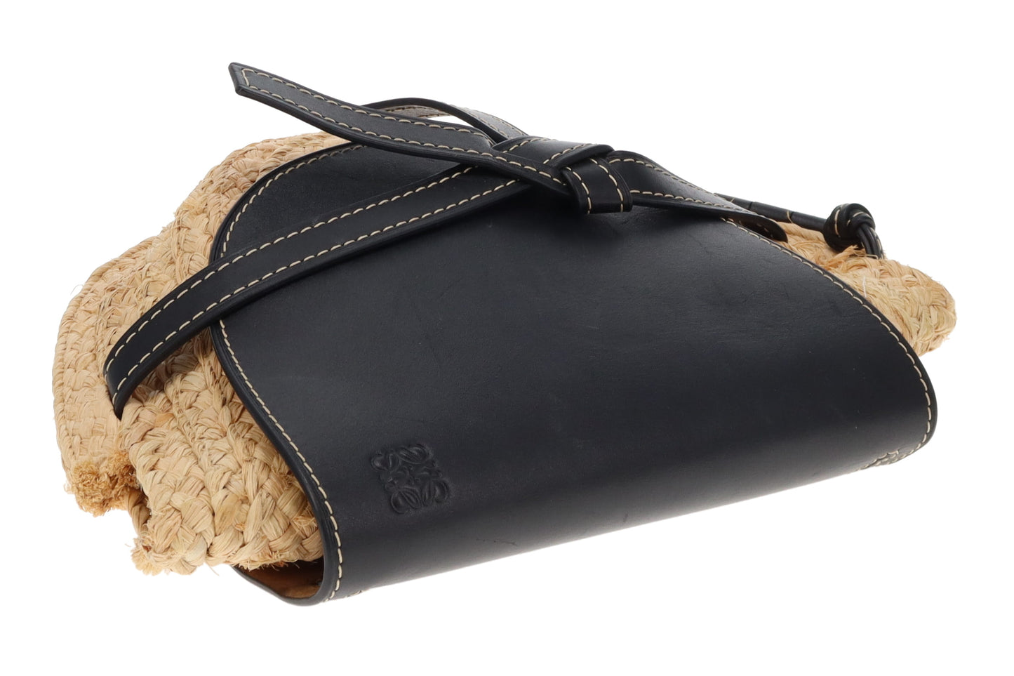 Loewe Raffia and Navy Leather Gate Bag