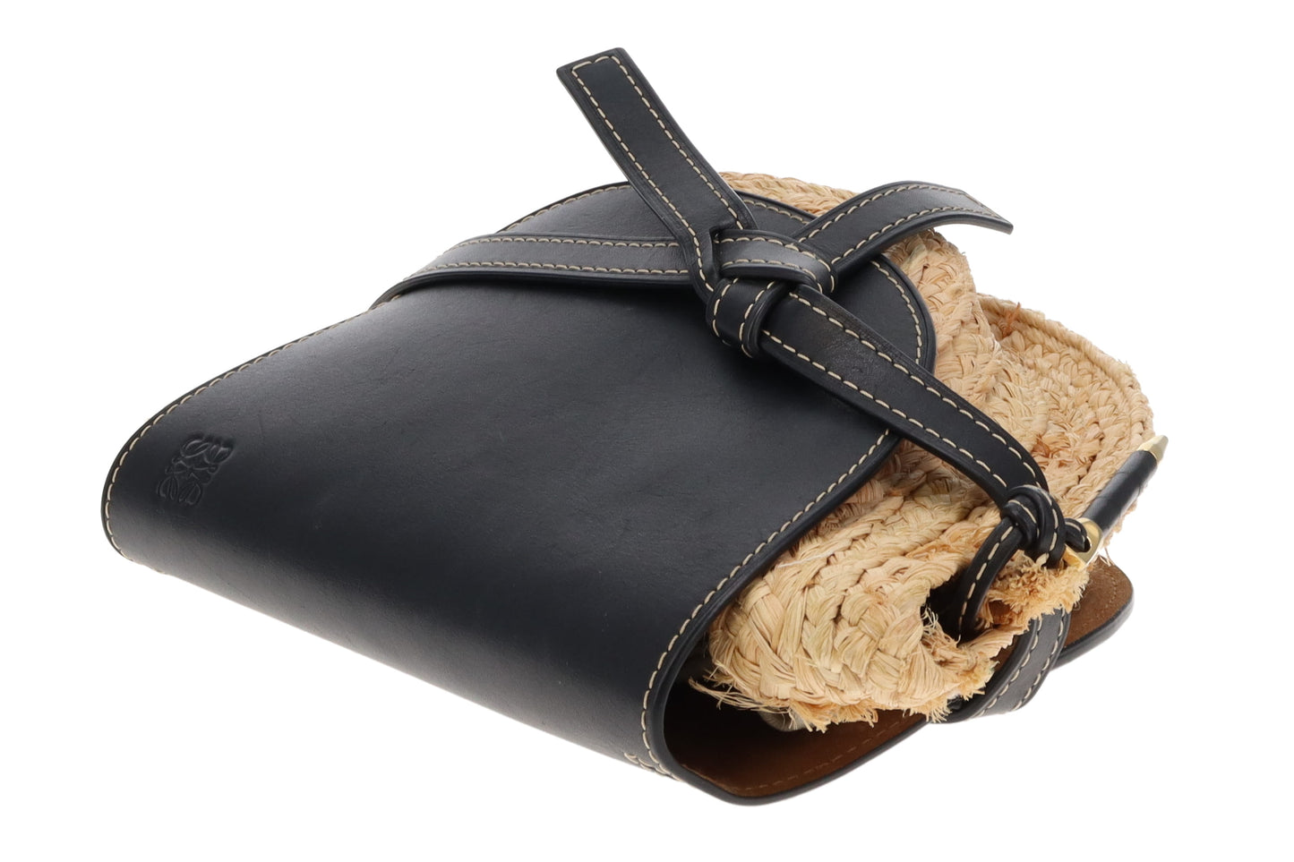 Loewe Raffia and Navy Leather Gate Bag
