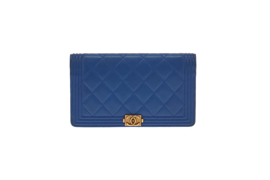 Chanel Blue Lambskin Boy Long Flap Wallet 2015/16
