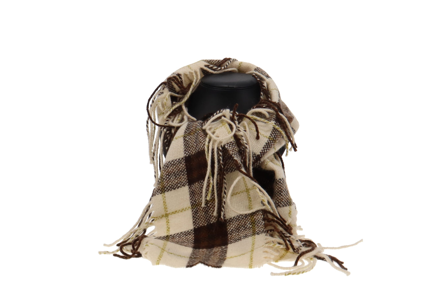 Burberry Vintage Beige and Brown Check Merino/Angora Fringe Edged Scarf