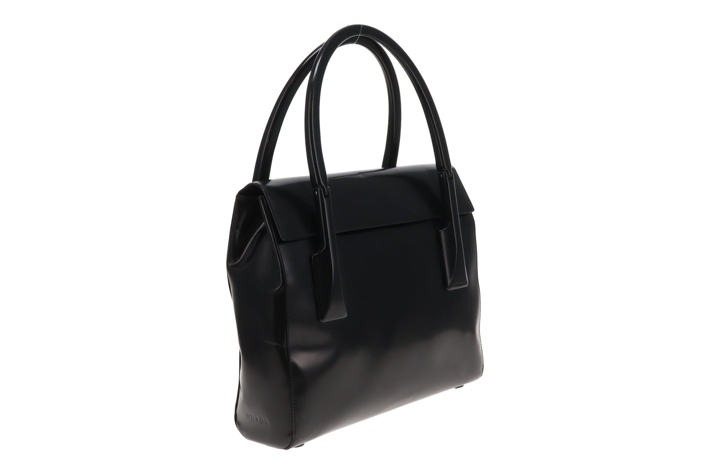 Prada Top Handle Bag Black Smooth Leather