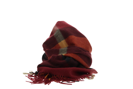 Burberry Long Scarf 100% Cashmere Burgundy/Orange Tones
