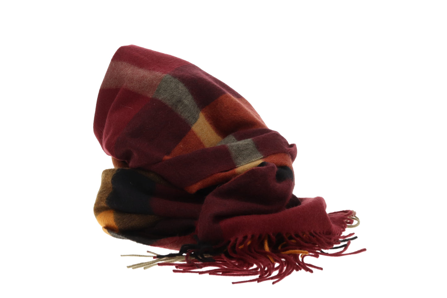 Burberry Long Scarf 100% Cashmere Burgundy/Orange Tones
