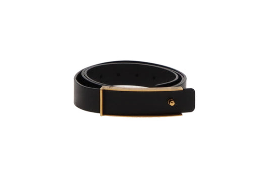 Yves Saint Laurent 105cm Black Leather Belt With Strap Fill Buckle