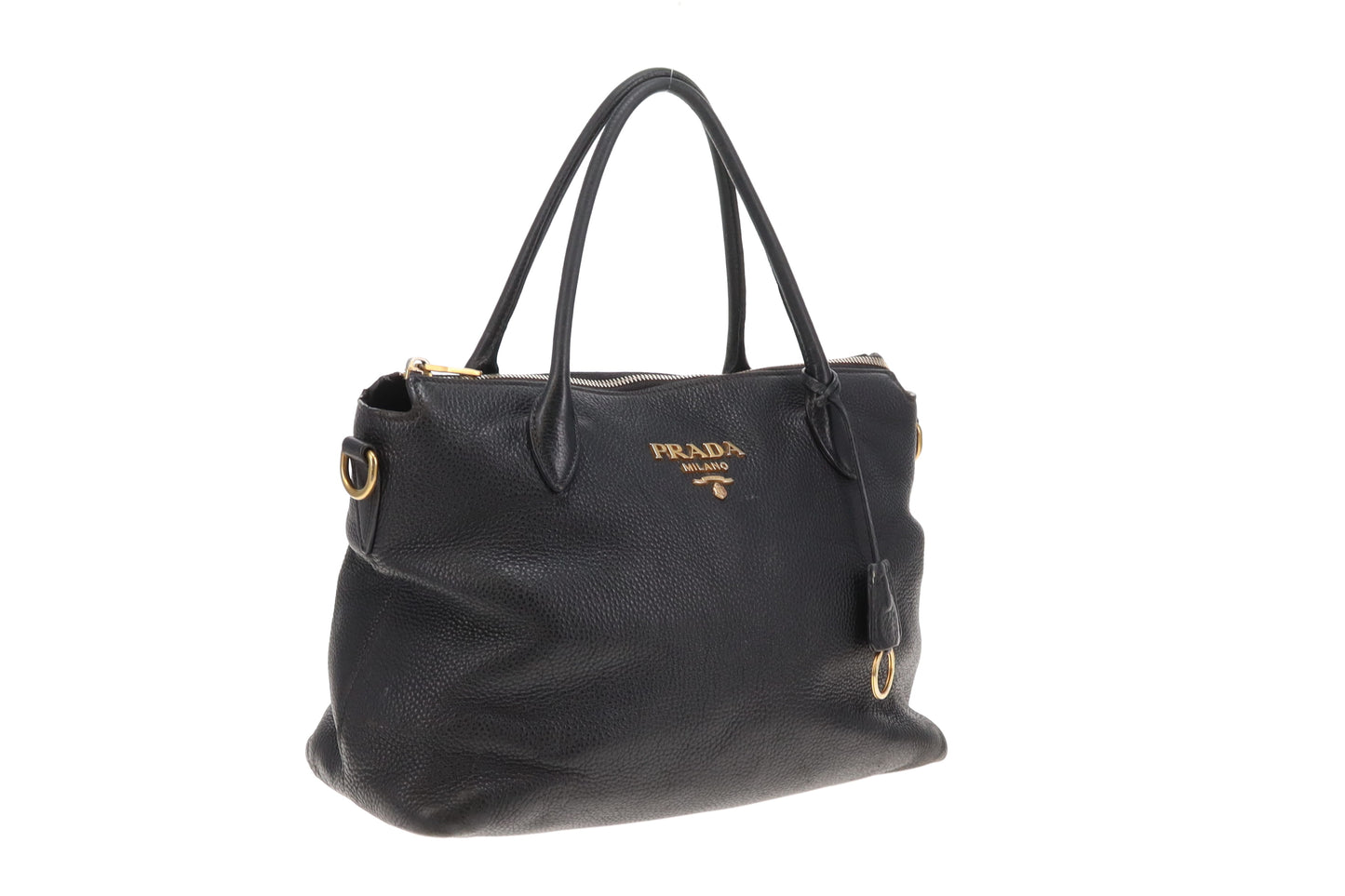 Prada Vitello Daino Black Multi Strap Soulder Bag
