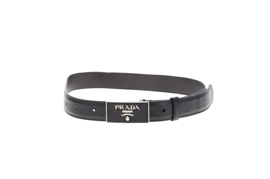 Prada Plaque Belt Black Saffiano SHW 75cm