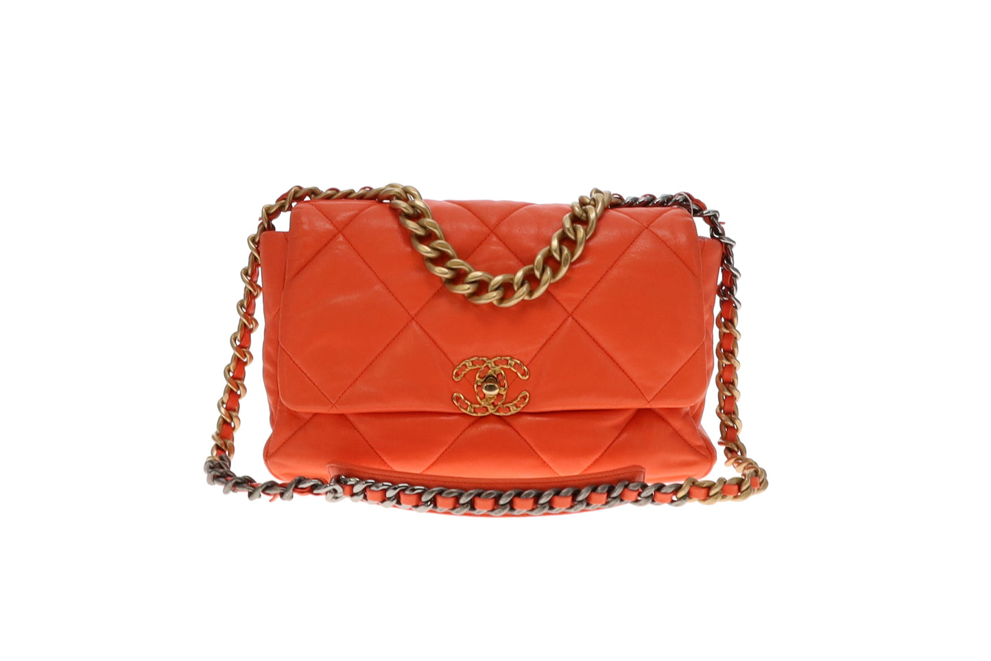 Chanel Orange Lambskin Leather Large 19 Flap Bag 2020