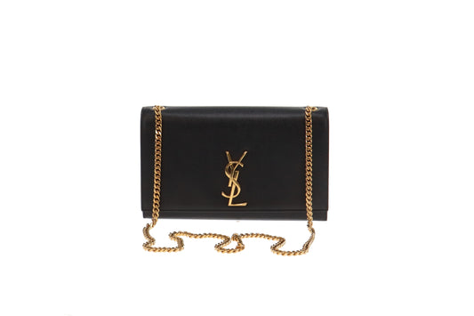 Saint Laurent Black Grain De Poudre GHW Medium Kate Chain Shoulder Bag