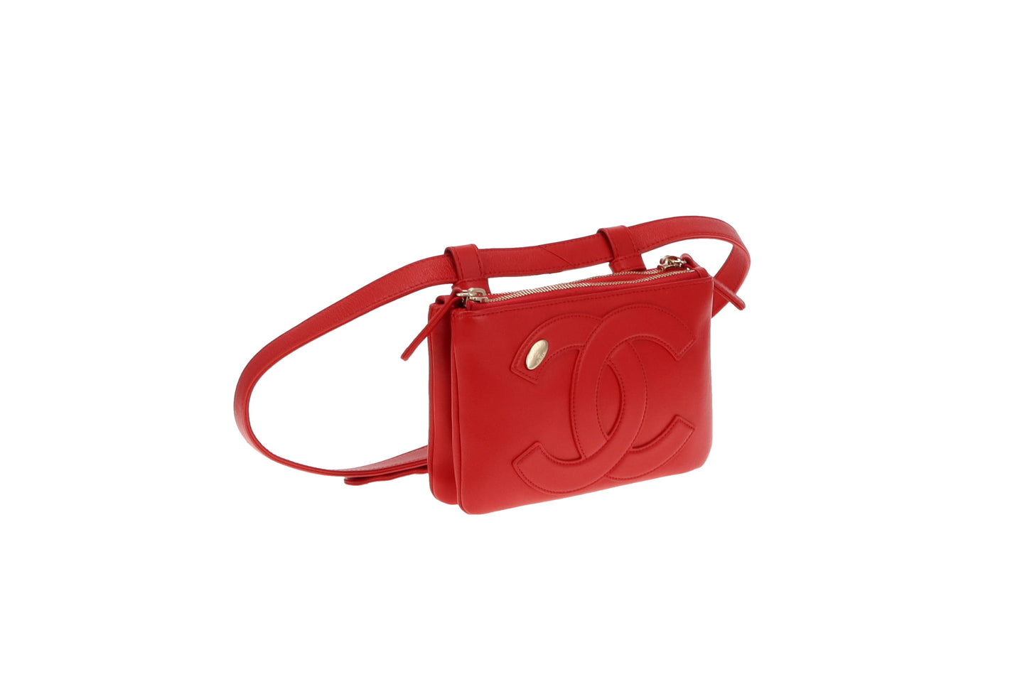 Chanel Red Lambskin CC Mania Belt Bag 2019