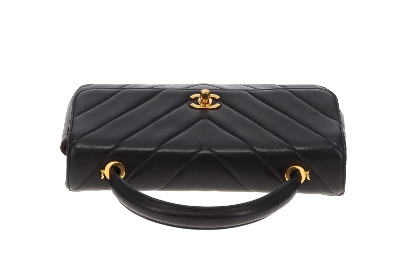 Chanel Top Handle Kelly Bag Vintage Chevron Lambskin GHW with Chain