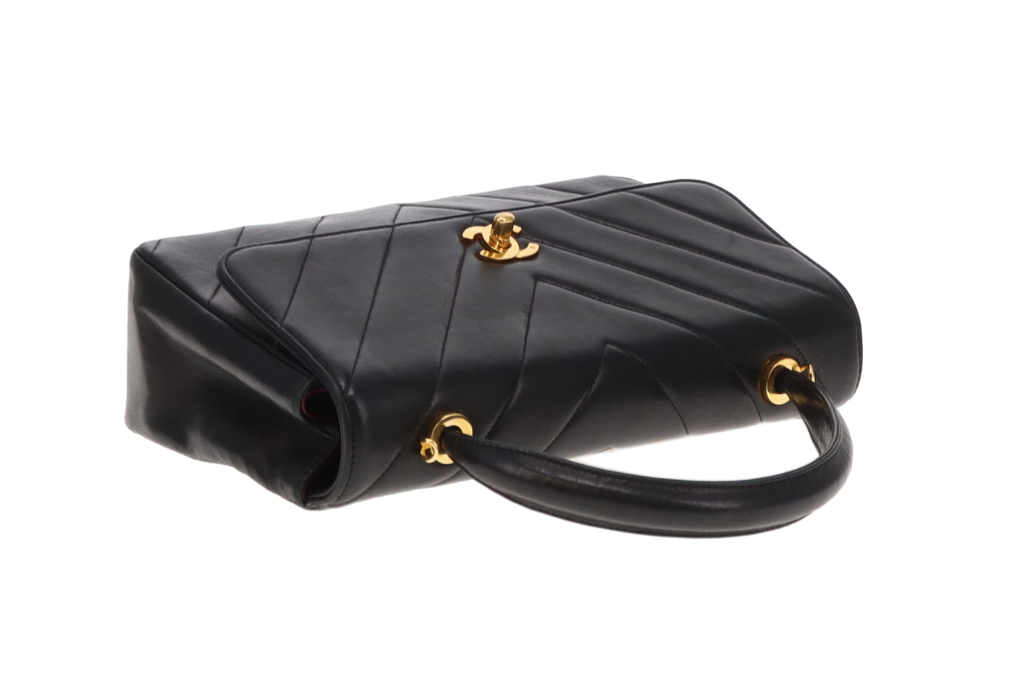 Chanel Top Handle Kelly Bag Vintage Chevron Lambskin GHW with Chain