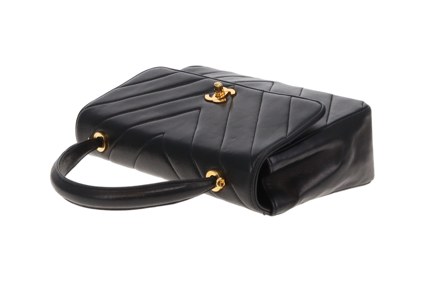 Chanel Top Handle Kelly Bag Vintage Chevron Lambskin GHW with Chain