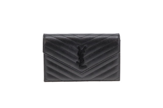Saint Laurent Cassandre Chain Wallet All Black 2023